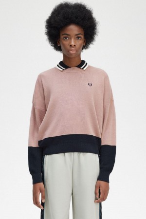 Dámské Knitwear Fred Perry Colour Block Jumper Růžové Růžové | MCZHR74254