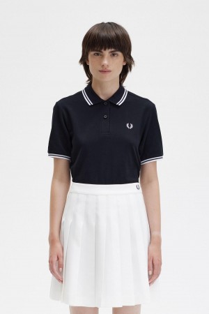 Dámské Polo Triko Fred Perry G3600 Černé Bílé Bílé | GCZEC82493