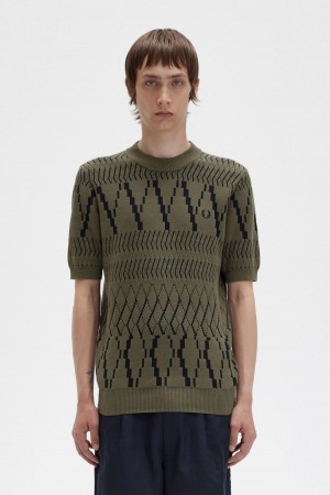 Pánské Knitwear Fred Perry Argyle Panel Pletené T-Shirt Zelene | GCZUC39513