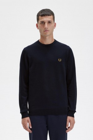 Pánské Knitwear Fred Perry Classic Crew Neck Jumper Tmavě Blankyt | ZCZMJ92468