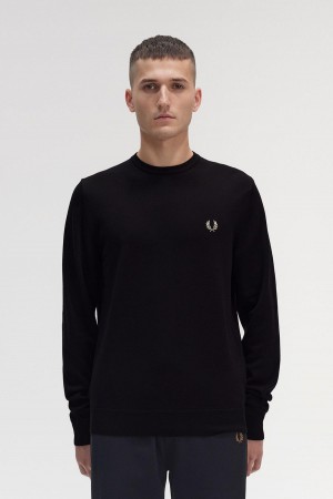 Pánské Knitwear Fred Perry Classic Crew Neck Jumper Černé | YCZGT49329