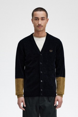 Pánské Knitwear Fred Perry Colour Block Chenille Cardigan Černé | DCZKV15752