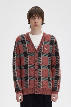 Pánské Knitwear Fred Perry Glitch Tartan Cardigan Hnědé | PCZER21466