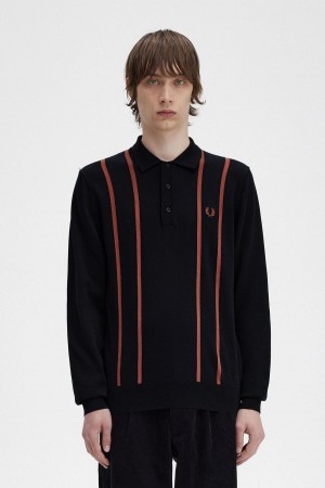 Pánské Knitwear Fred Perry Vertical Stripe Pletené Shirt Černé | CZQAV45609