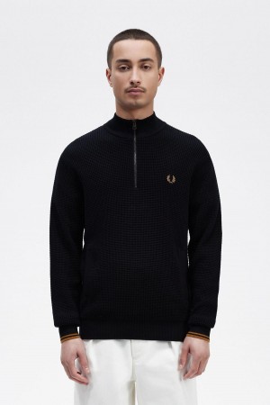 Pánské Knitwear Fred Perry Waffle Stitch Half Zip Jumper Tmavě Blankyt | CZQCS40556