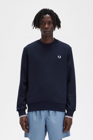 Pánské Mikiny Fred Perry Crew Neck Tmavě Blankyt | CZEGJ28537