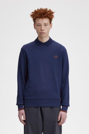 Pánské Mikiny Fred Perry Crew Neck Tmavě Blankyt Hnědé | GCZUC66296