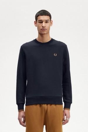 Pánské Mikiny Fred Perry Crew Neck Tmavě Blankyt Tmavě | CZJBT43786