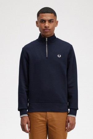 Pánské Mikiny Fred Perry Half Zip Tmavě Blankyt | XCZBH92549