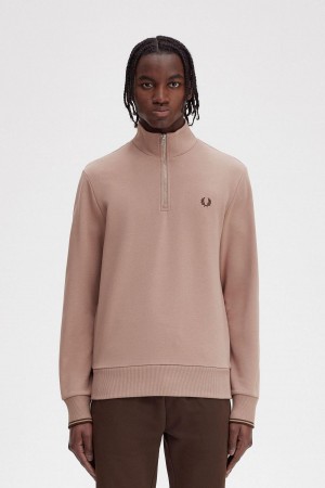 Pánské Mikiny Fred Perry Half Zip Tmavě Růžové | DCZVO62949