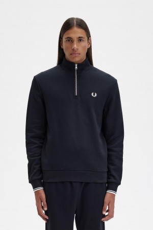 Pánské Mikiny Fred Perry Half Zip Černé | ZCZNQ73495