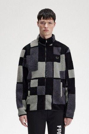 Pánské Mikiny Fred Perry Pixel Borg Fleece Černé | CZEGJ49626