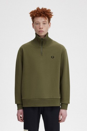 Pánské Mikiny Fred Perry Pletené Trim Zip Neck Zelene | CZDYB17718