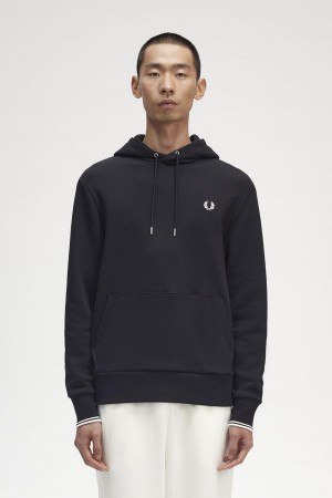 Pánské Mikiny Fred Perry Tipped S Kapucí Černé | ECZVG61844