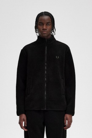 Pánské Mikiny Fred Perry Zip Through Borg Fleece Černé | QCZUV15288