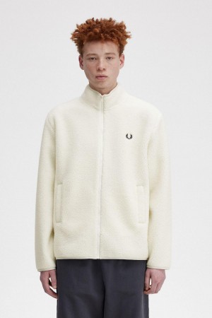 Pánské Mikiny Fred Perry Zip Through Borg Fleece Ecru | ZCZNQ21338