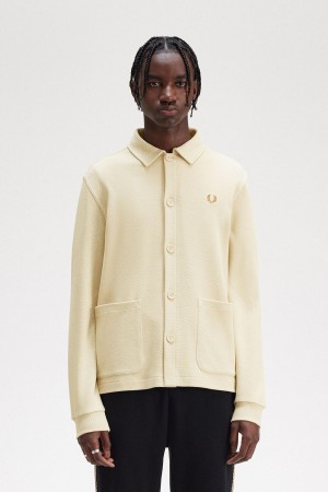 Pánské Polo Triko Fred Perry Button Through Long Sleeve Polo Shirt Oatmeal | UCZTG75007