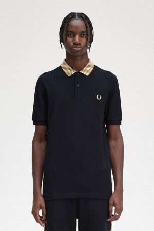 Pánské Polo Triko Fred Perry Chequerboard Collar Polo Shirt Černé | XCZGW79605