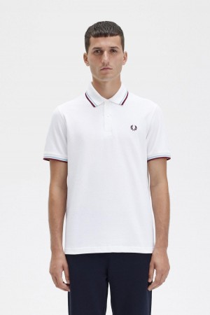 Pánské Polo Triko Fred Perry M12 Bílé Vínové | BCZSO89446