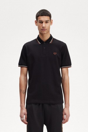 Pánské Polo Triko Fred Perry M12 Černé Hnědé | CZJVR15411