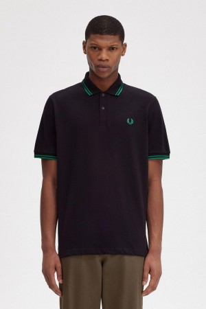 Pánské Polo Triko Fred Perry M12 Černé Zelene Zelene | CZXMI94377