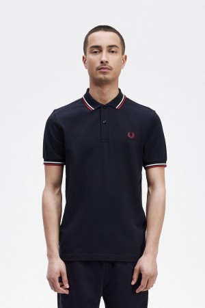 Pánské Polo Triko Fred Perry M3600 Tmavě Blankyt Bílé Červené | GCZUC55429