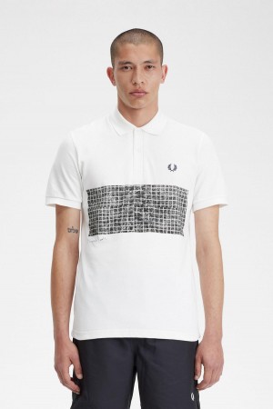 Pánské Polo Triko Fred Perry Tenisové Print Fred Perry Shirt Bílé | PCZER26953