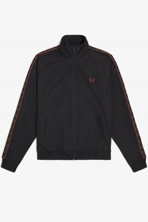 Pánské Sportovní Bundy Fred Perry Contrast Tape Černé Hnědé | ACZDF48028