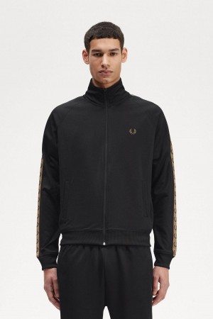 Pánské Sportovní Bundy Fred Perry Contrast Tape Černé | CZJKU60653