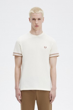 Pánské Tričko Fred Perry Bold Tipped Piqué Ecru | CZICD41284