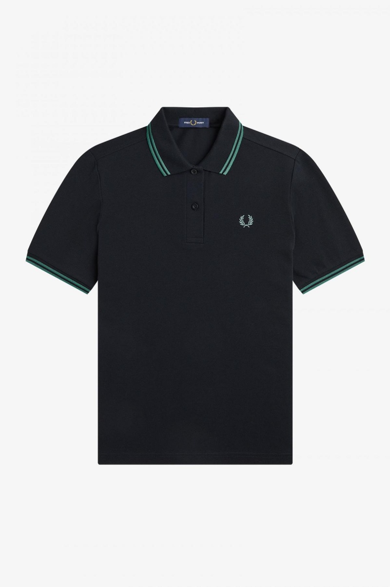 Dámské Fred Perry Shirt Fred Perry G3600 Černé Tmavě Mátově Zelená Tmavě Mátově Zelená | QCZUV63237