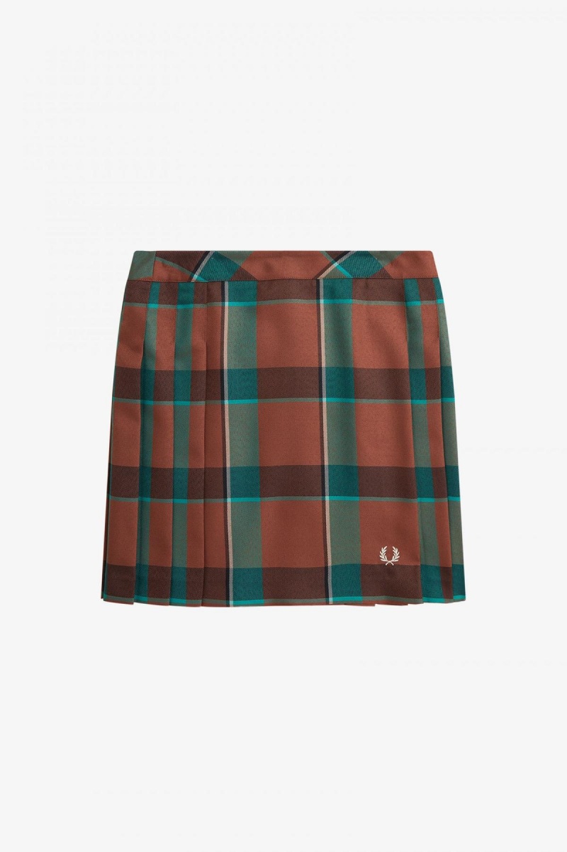 Dámské Kalhoty Fred Perry Plisovaný Tartan Hnědé | UCZND42344