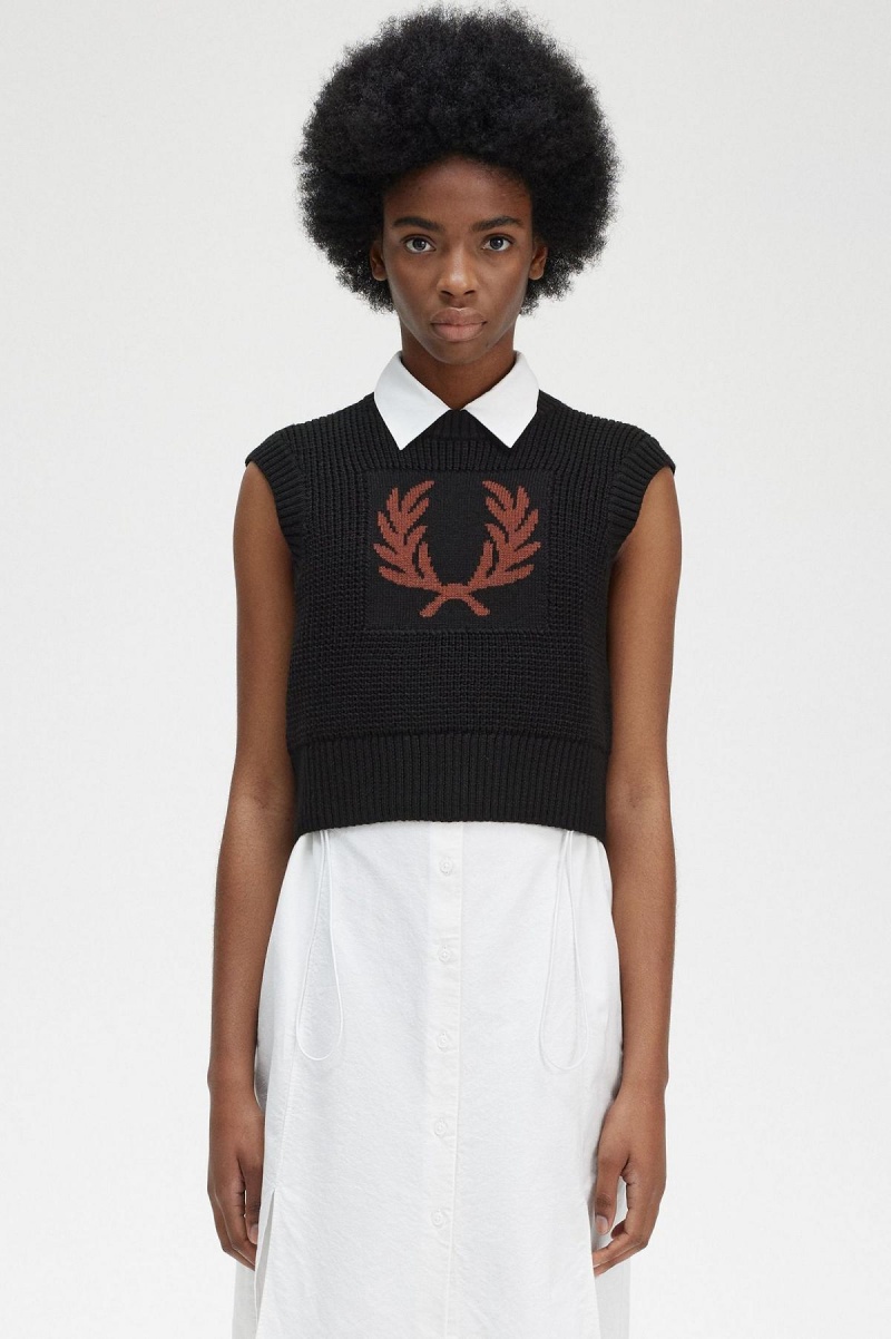 Dámské Knitwear Fred Perry Laurel Wreath Pletené Tank Černé | CZEGJ45863