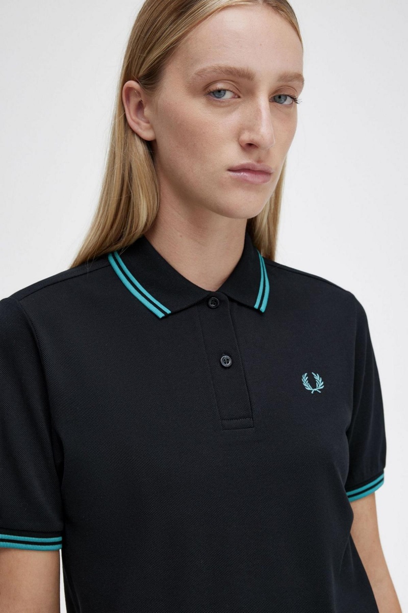 Dámské Polo Triko Fred Perry G3600 Černé Tmavě Mátově Zelená Tmavě Mátově Zelená | ZCZNQ95950