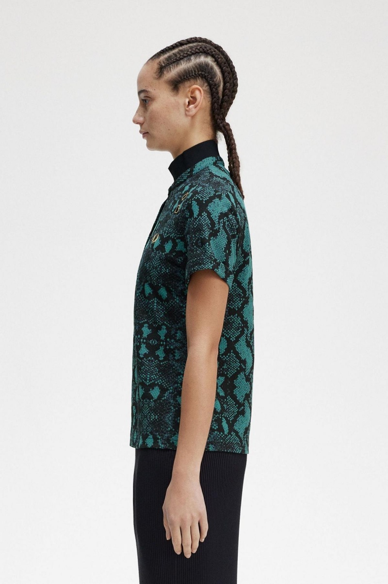 Dámské Polo Triko Fred Perry Snake Print Tmavě Mátově Zelená | ACZWC69431