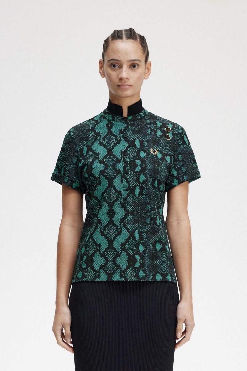 Dámské Polo Triko Fred Perry Snake Print Tmavě Mátově Zelená | ACZWC69431