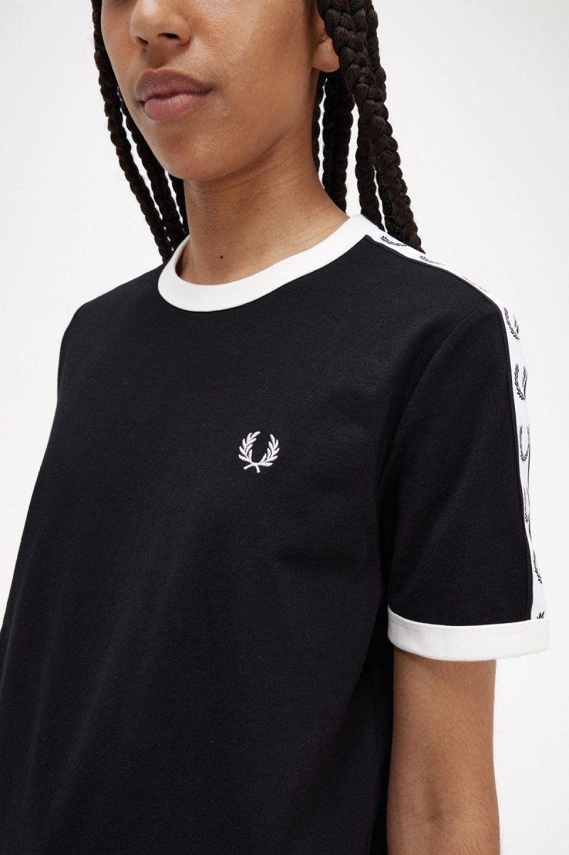 Dámské Tričko Fred Perry Taped Ringer Černé | UCZND58879