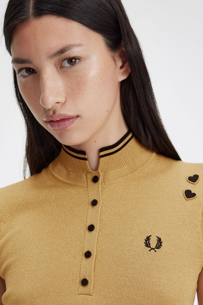 Dámské Šaty Fred Perry Metallic Pletené Zlaté | CZCIF97982