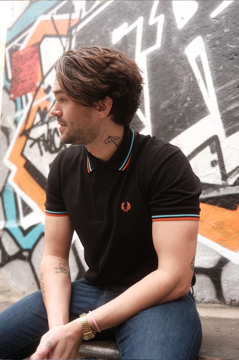 Pánské Fred Perry Shirt Fred Perry M12 Černé Blankyt Oranžové | CZEGJ68424