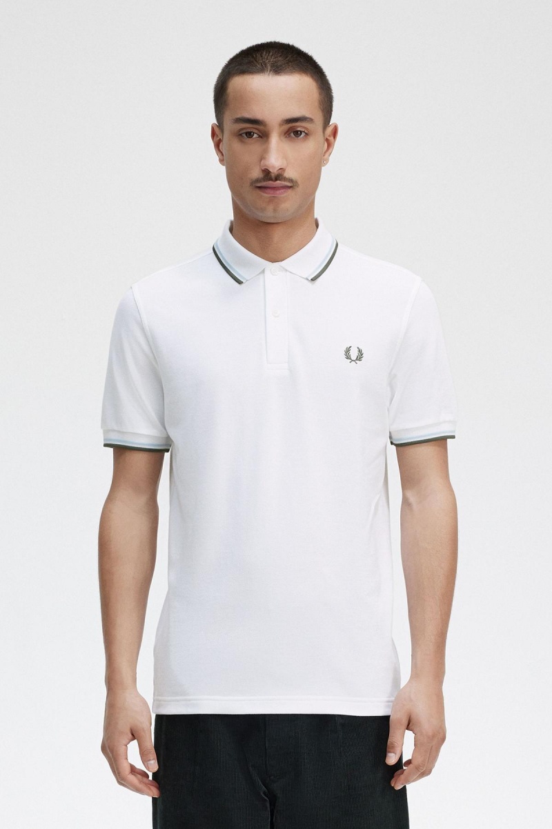 Pánské Fred Perry Shirt Fred Perry M3600 Bílé Světle Zelene | TCZPQ65933