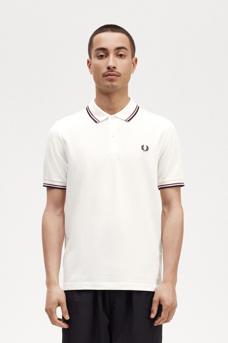 Pánské Fred Perry Shirt Fred Perry M3600 Bílé Červené Tmavě Blankyt | SCZNY16246