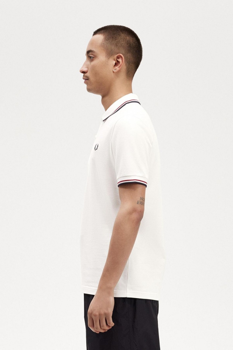 Pánské Fred Perry Shirt Fred Perry M3600 Bílé Červené Tmavě Blankyt | SCZNY16246