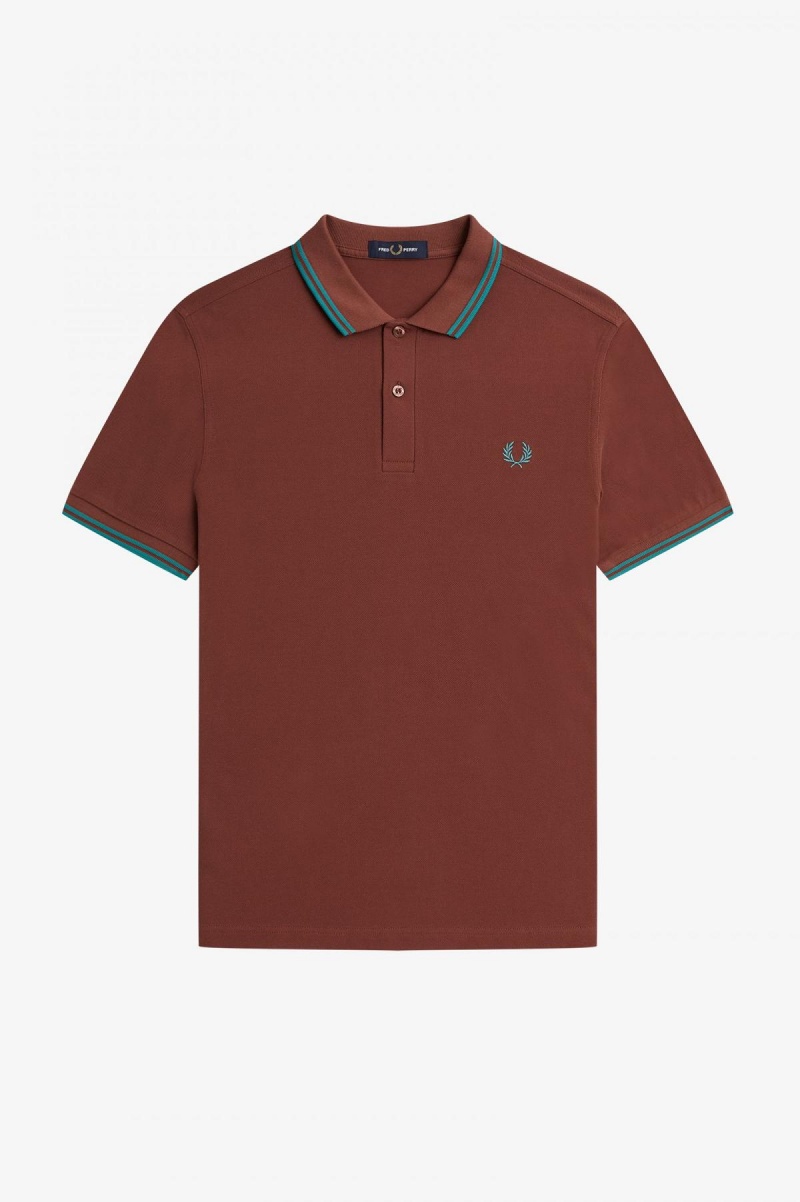 Pánské Fred Perry Shirt Fred Perry M3600 Hnědé Tmavě Mátově Zelená Tmavě Mátově Zelená | FCZUI82369