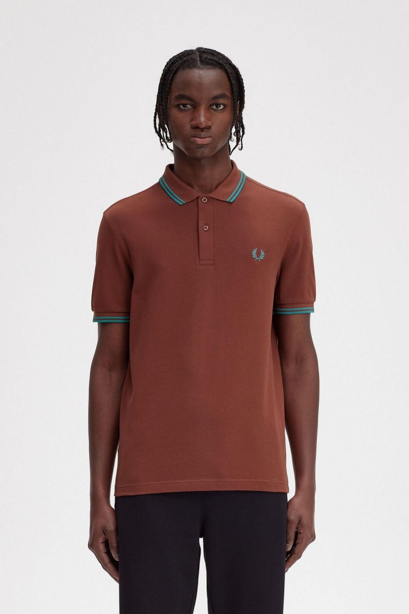 Pánské Fred Perry Shirt Fred Perry M3600 Hnědé Tmavě Mátově Zelená Tmavě Mátově Zelená | FCZUI82369