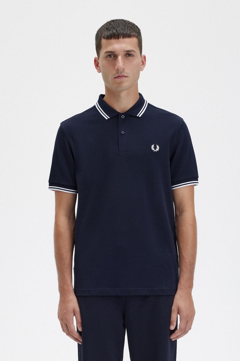 Pánské Fred Perry Shirt Fred Perry M3600 Tmavě Blankyt Bílé Bílé | ZCZNQ77261