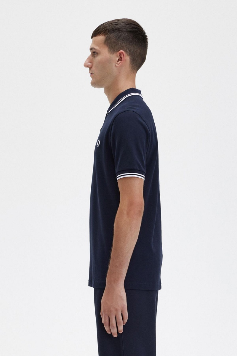 Pánské Fred Perry Shirt Fred Perry M3600 Tmavě Blankyt Bílé Bílé | ZCZNQ77261