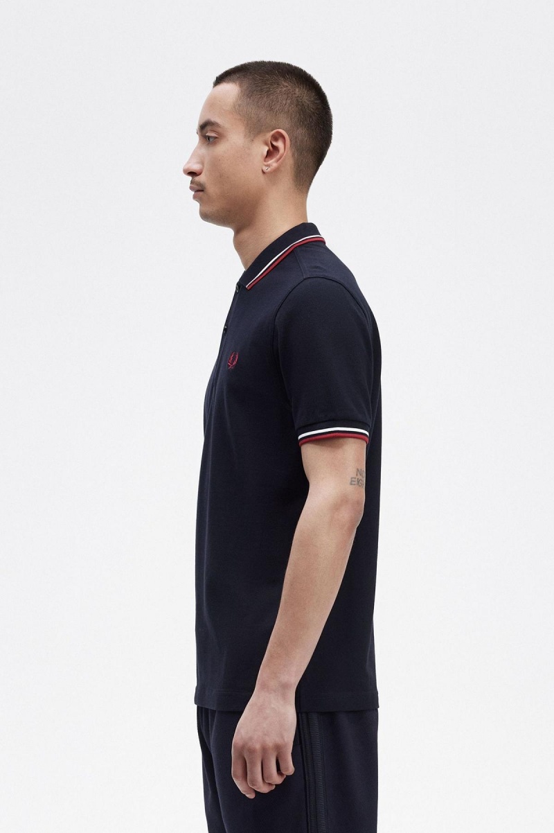 Pánské Fred Perry Shirt Fred Perry M3600 Tmavě Blankyt Bílé Červené | BCZSD66444