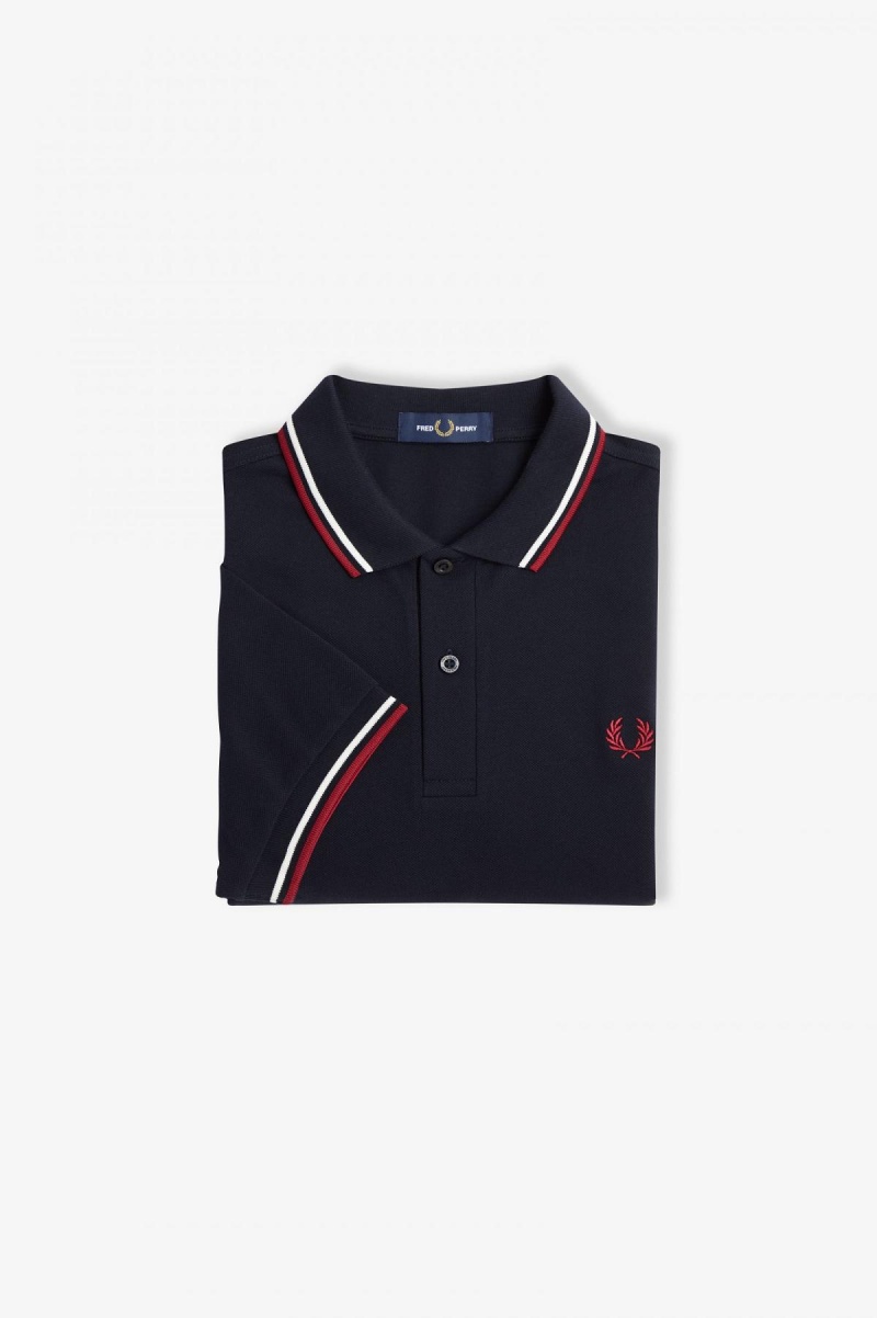 Pánské Fred Perry Shirt Fred Perry M3600 Tmavě Blankyt Bílé Červené | BCZSD66444