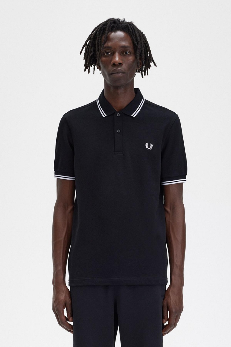 Pánské Fred Perry Shirt Fred Perry M3600 Černé Bílé Bílé | FCZUI52754