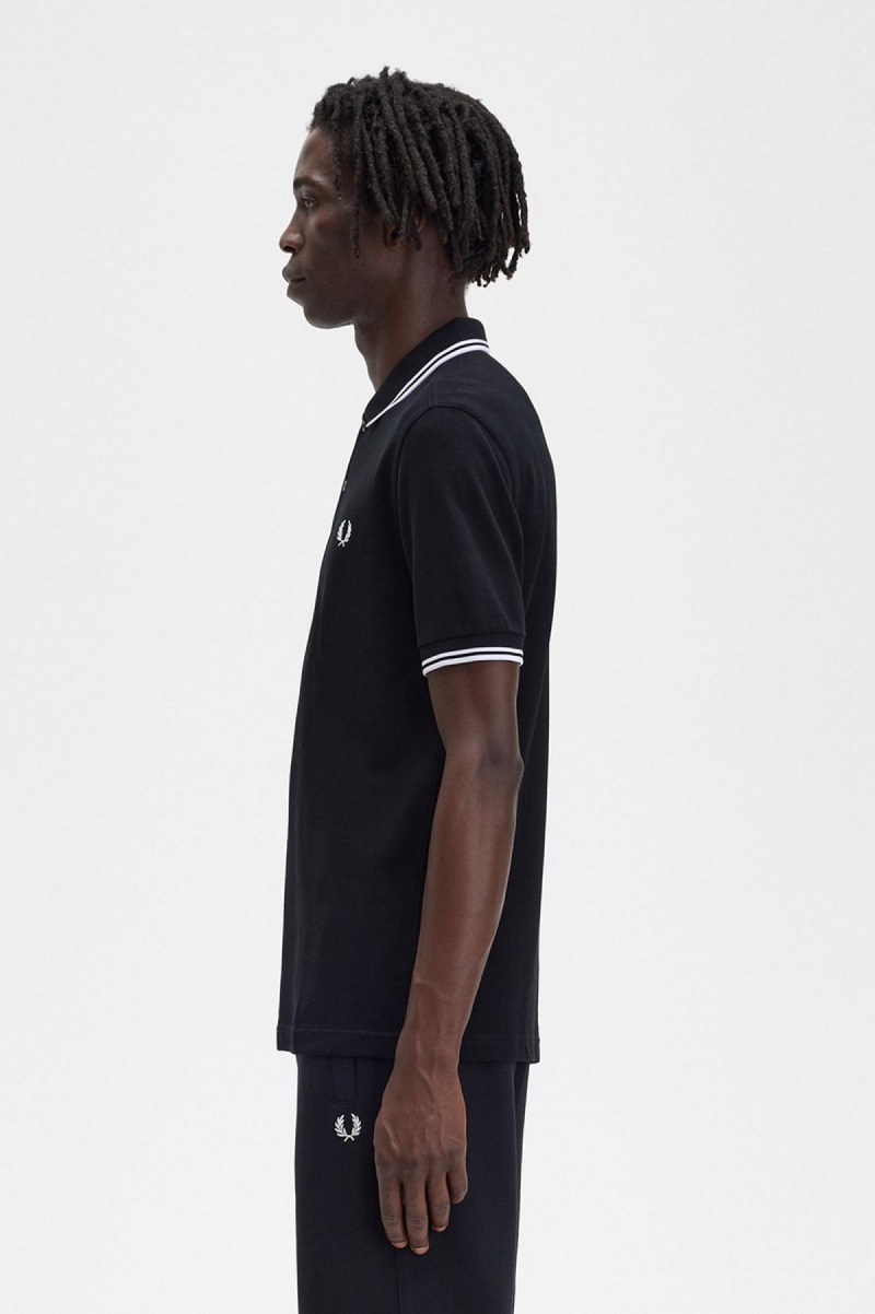 Pánské Fred Perry Shirt Fred Perry M3600 Černé Bílé Bílé | FCZUI52754